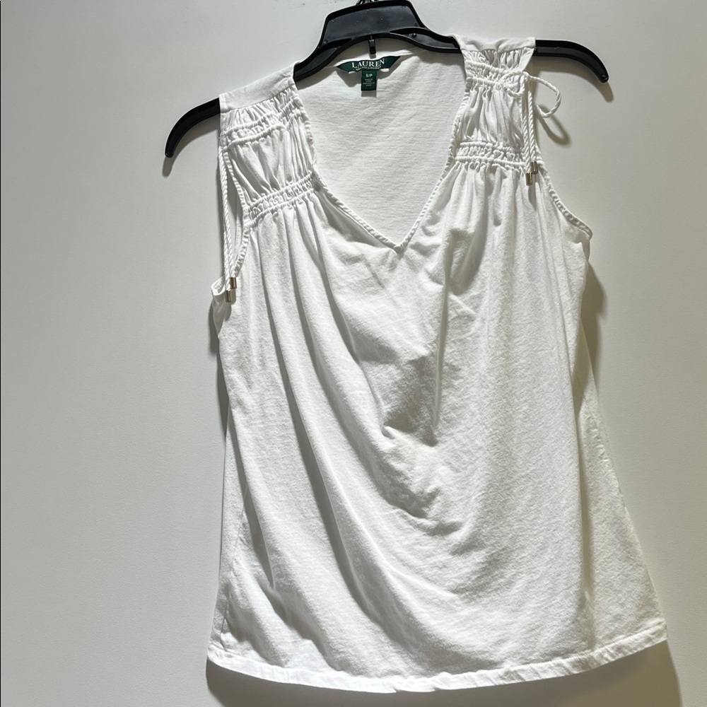 Ralph Lauren Size PS white V-Neck Tank Top with Gathered Shoulders